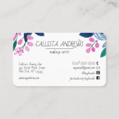 甘いピンクのネイビー花水彩化粧アーティスト 名刺 (裏面)