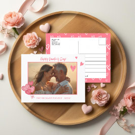 甘いピンクのハート写真とメッセージ シーズンポストカード