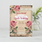 甘いピンクのバラのガーデンパーティー招待状 2 招待状 (スタンド正面)
