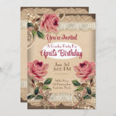 甘いピンクのバラのガーデンパーティー招待状 2 招待状 (正面/裏面)