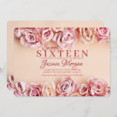 甘いピンクのバラの招待状 招待状 (正面/裏面)