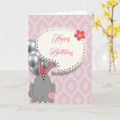 甘いピンクのバルーン、甘い誕生日 カード (黄色い花)