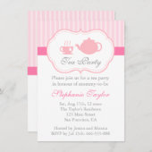 甘いピンクのベビーシャワー、あるお母さんのためのお茶会 招待状 (正面/裏面)
