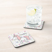 甘いピンクのユニコーン，花とあなたの名前 コースター (右側)