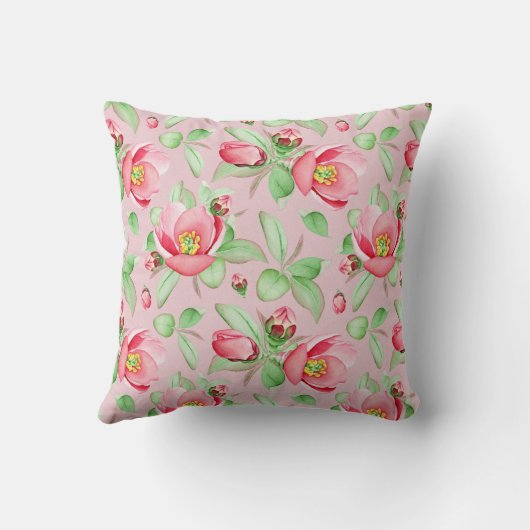甘いピンクのリンゴの花のフローラとモノグラム クッション (裏面)