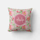 甘いピンクのリンゴの花のフローラとモノグラム クッション (正面)