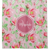 甘いピンクのリンゴの花のフローラとモノグラム シャワーカーテン (正面)