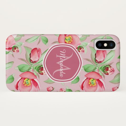 甘いピンクのリンゴの花のフローラとモノグラム Case-Mate iPhoneケース (裏面(横))
