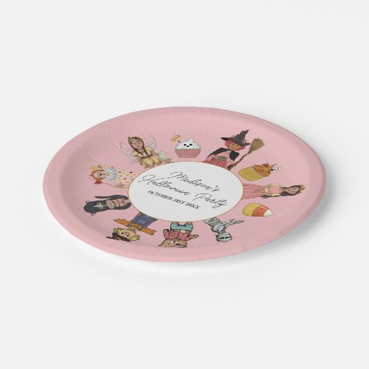 甘いピンクの不気味ハロウィーンの衣装パーティー ペーパープレート (アングル)