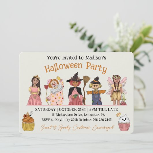 甘いピンクの不気味ハロウィーンの衣装パーティー 招待状 (スタンド正面)