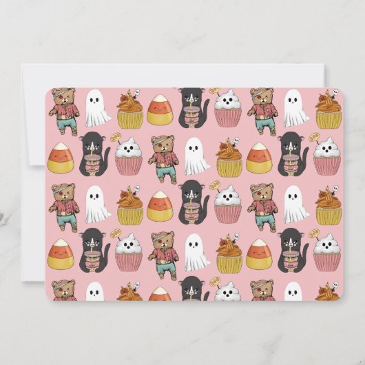 甘いピンクの不気味ハロウィーンの衣装パーティー 招待状 (裏面)