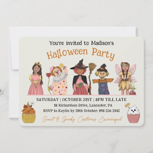 甘いピンクの不気味ハロウィーンの衣装パーティー 招待状 (正面)