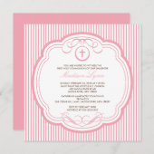 甘いピンクの十字の女の子の聖餐の招待状 招待状 (正面/裏面)