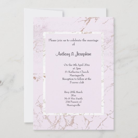 甘いピンクの大理石エレガントクラシックの結婚 招待状 (正面)