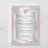 甘いピンクの女の子ベビーシャワースノーフレーク冬 招待状 (裏面)