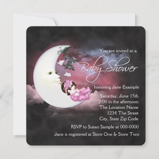 甘いピンクの月の赤ちゃんシャワー 招待状 (裏面)