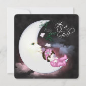 甘いピンクの月の赤ちゃんシャワー 招待状 (正面)