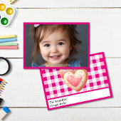 甘いピンクの格子模様の写真教室バレンタインデー カード
