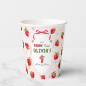 甘いピンクの水の色のストロベリーファースト誕生日 紙コップ (裏面)