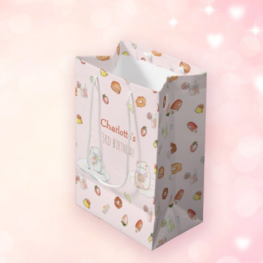 甘いピンクの水の色のデザート子供の誕生日 ミディアムペーパーバッグ