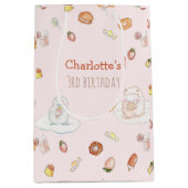 甘いピンクの水の色のデザート子供の誕生日 ミディアムペーパーバッグ (正面)