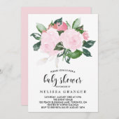 甘いピンクの水の色のバラベビーシャワー 招待状 (正面/裏面)