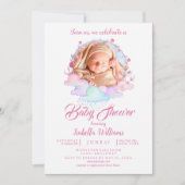 甘いピンクの水の色の女の子フォトベビーシャワー 招待状 (正面)