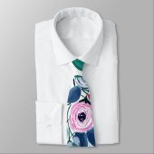 甘いピンクの海軍の花の水色パターン ネクタイ (タイ)