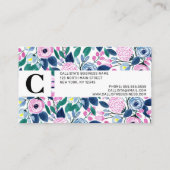 甘いピンクの海軍の花の水色パターン 名刺 (裏面)