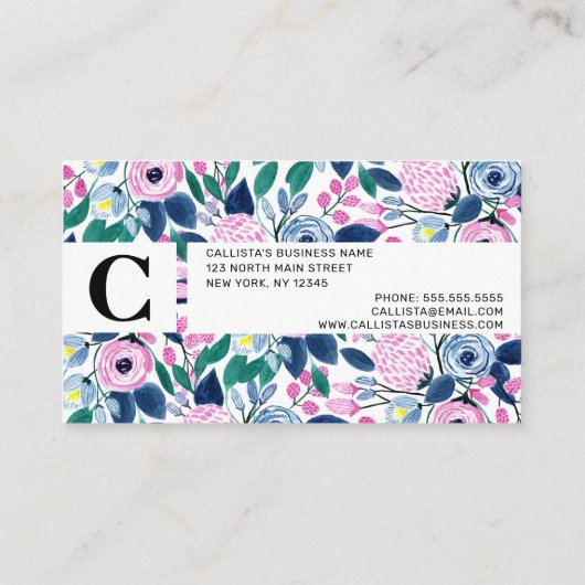 甘いピンクの海軍の花の水色パターン 名刺 (裏面)