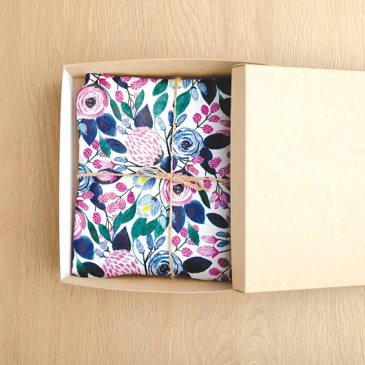 甘いピンクの海軍の花の水色パターン 薄葉紙