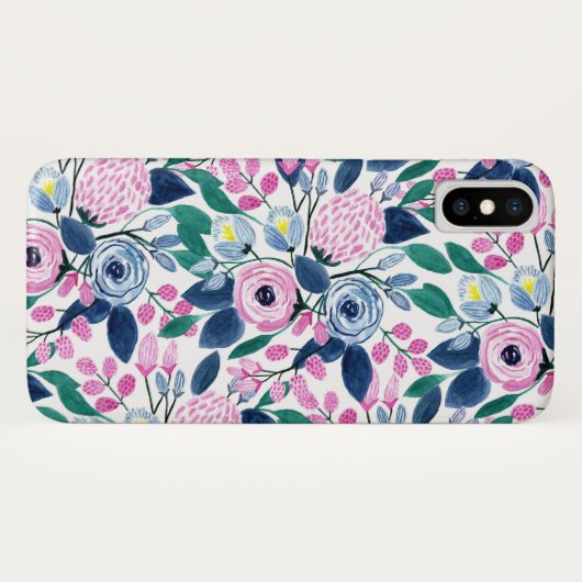 甘いピンクの海軍の花の水色パターン Case-Mate iPhoneケース (裏面(横))