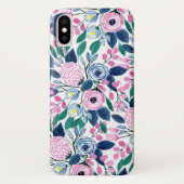 甘いピンクの海軍の花の水色パターン Case-Mate iPhoneケース (裏面)