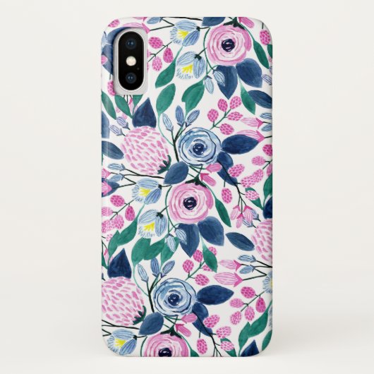 甘いピンクの海軍の花の水色パターン Case-Mate iPhoneケース (裏面)