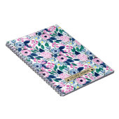 甘いピンクの海軍の花の水色金ゴールドモノグラム ノートブック (右側)