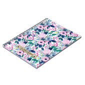 甘いピンクの海軍の花の水色金ゴールドモノグラム ノートブック (左側)