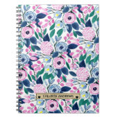 甘いピンクの海軍の花の水色金ゴールドモノグラム ノートブック (正面)