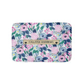 甘いピンクの海軍の花の水色金ゴールドモノグラム バスマット (正面)