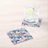 甘いピンクの海軍の花の水色金ゴールドモノグラム ペーパーコースター (インサイチュ)