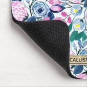 甘いピンクの海軍の花の水色金ゴールドモノグラム マウスパッド (コーナー)