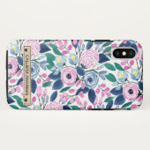 甘いピンクの海軍の花の水色金ゴールドモノグラム Case-Mate iPhoneケース (裏面(横))