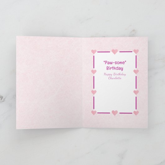 甘いピンクの猫マンガかわいい子猫誕生日 カード (内部)