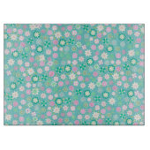 甘いピンクの白いティール(緑がかった色)ディティの花のパターン カッティングボード (正面)