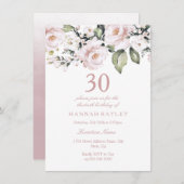 甘いピンクの白いバラモダンス30th誕生日 招待状 (正面/裏面)