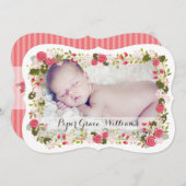 甘いピンクの花の女の赤ちゃんの誕生の発表 案内状 (正面/裏面)