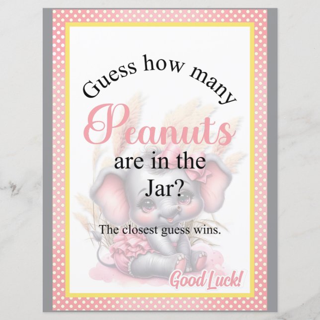 甘いピンクの象の赤ちゃんシャワーキャンディジャガーゲーム (正面)