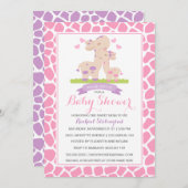甘いピンクの赤ちゃん少女キリン·ジャングル·ベビー·シャワー 招待状 (正面/裏面)