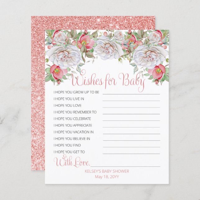 甘いピンクの開花ピンクの女の子シャワーがベビーを願う (正面/裏面)