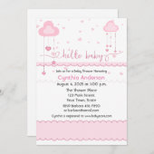 甘いピンクの雲およびハートのベビーシャワー 招待状 (正面/裏面)