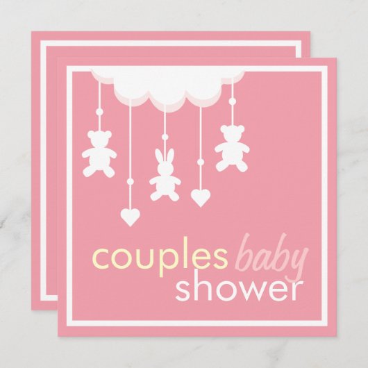 甘いピンクはベビーシャワーの招待状をつなぎます 招待状 (正面/裏面)